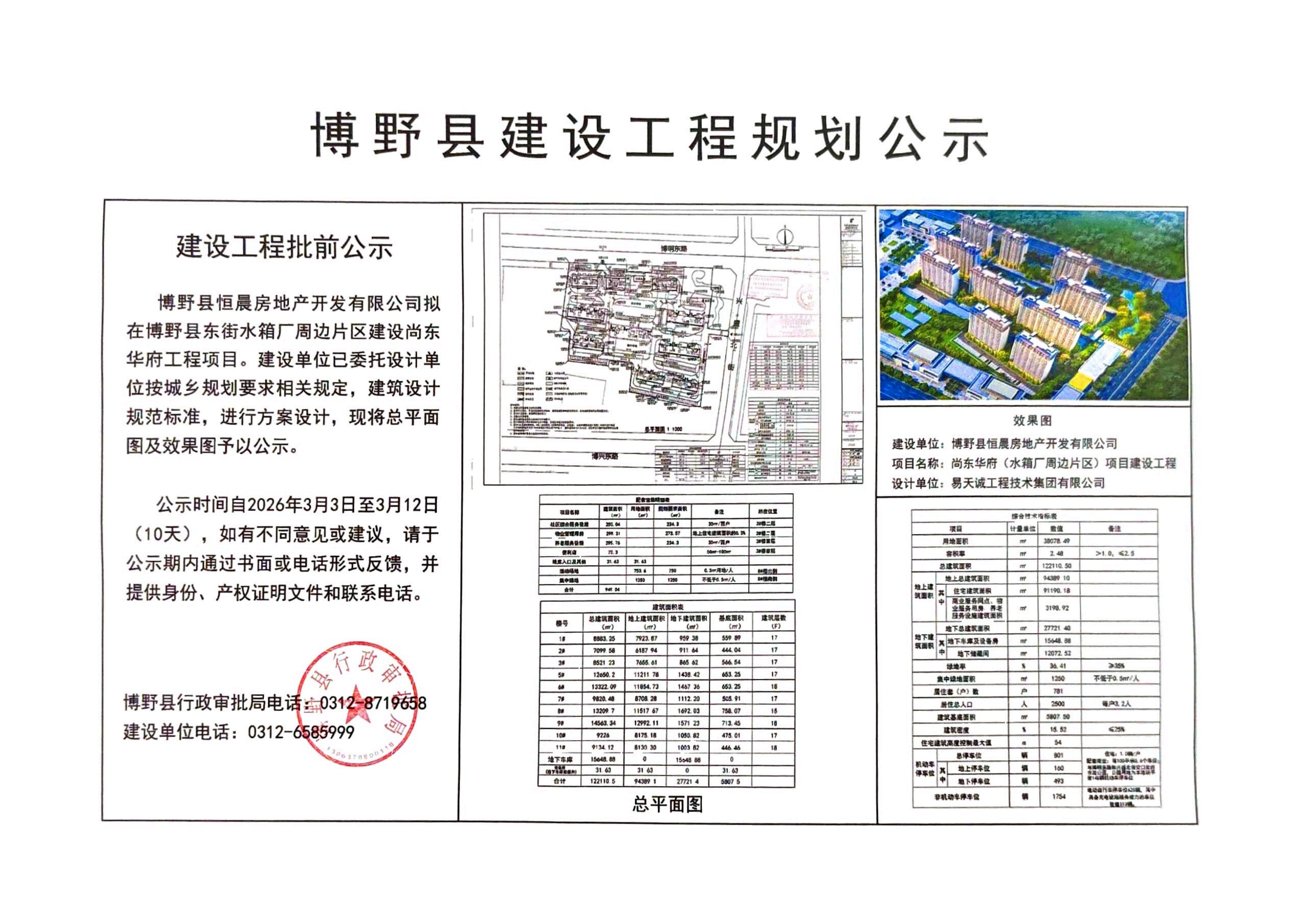 博野县行政审批局关于博野县恒晨房地产开发有限公司尚东华府（水箱厂周边片区）项目建设工程规划许可证批前公示